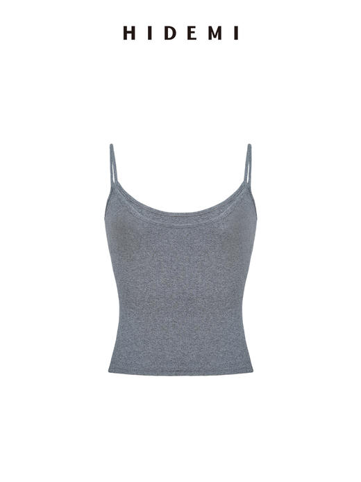 HIDEMI 度假系高织天然棉超弹力百搭款一字领吊带背心/灰色/白色/雾霾蓝 商品图12