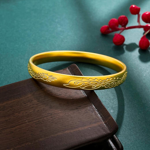【限时克减150元】足金999 #婚庆 古法空心固口手镯龙凤戏珠龙凤镯龙凤呈祥婚嫁手镯（面宽约7.8-8.2mm，厚约3.7mm）(YQGFSZ00518)预售产品下单后不退款不退货不换货不补差价 商品图4