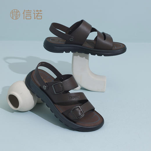 信诺舒适羊皮男鞋2025新款夏季百搭外穿沙滩凉鞋软底中年爸爸鞋子N5L115-35 商品图3