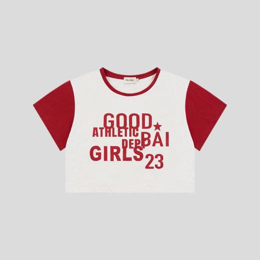 GOODBAI 23 GIRLS athletic印花圆领撞色短款宽松短袖T恤 商品图3
