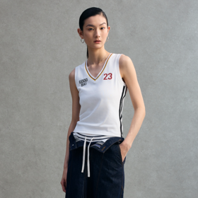 GOODBAI 粗体 23 logo印花彩虹罗纹V领紧身背心