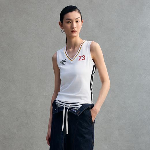 GOODBAI 粗体 23 logo印花彩虹罗纹V领紧身背心 商品图0