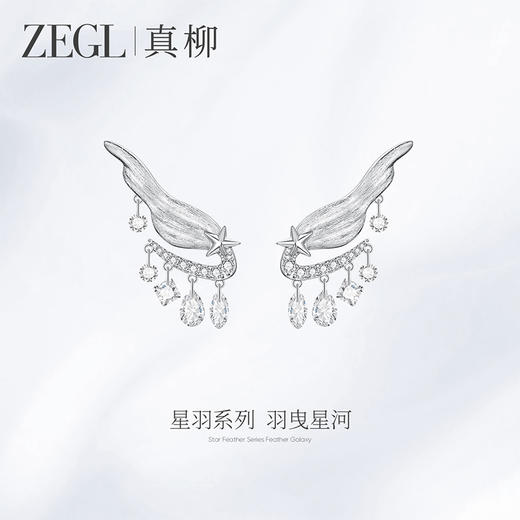 ZEGL真柳设计师星羽系列羽毛耳环女新款爆款耳钉高级轻奢流苏耳饰 商品图1