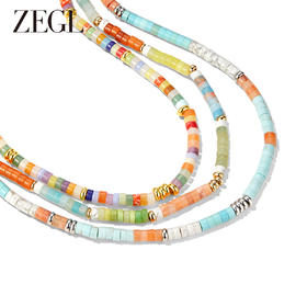 ZEGL设计师彩串系列彩色天然石串珠项链女款爆款夏日多巴胺配饰品