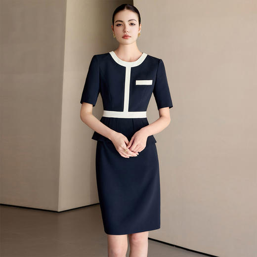 IWY/藏青色短袖连衣裙女气质优雅夏季薄款酒店接待工作服职业裙25Q775 商品图2