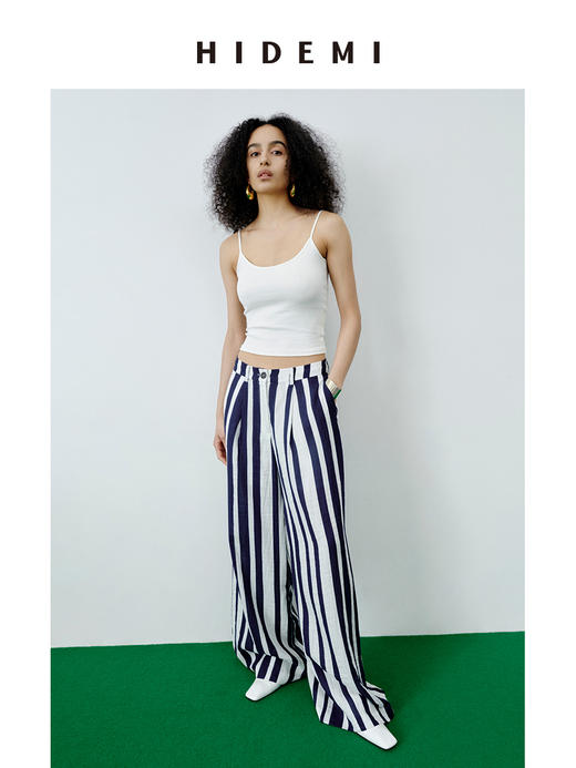 HIDEMI 度假系高织天然棉超弹力百搭款一字领吊带背心/灰色/白色/雾霾蓝 商品图1