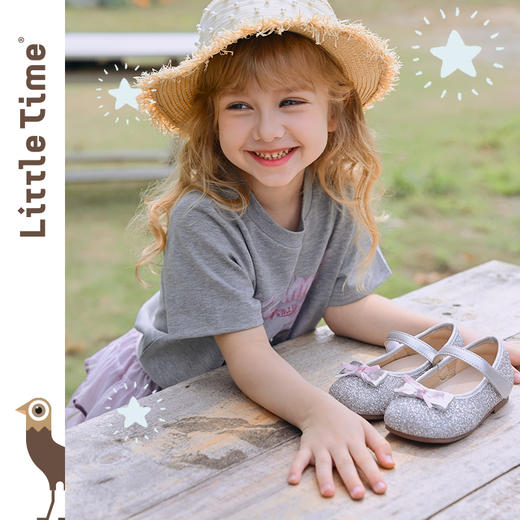 littletime女童皮鞋2025春新款儿童洋气时尚蝴蝶结亮钻闪公主鞋 商品图4