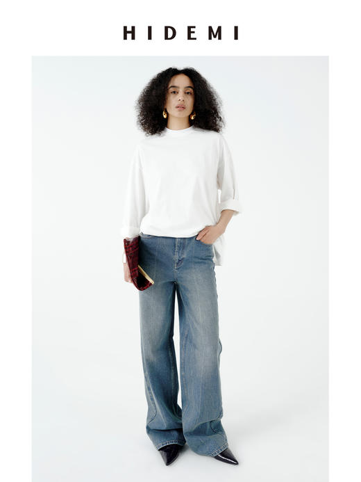 HIDEMI 度假系列甄选超柔婴儿棉极简都会感长袖圆领T恤 白色/海军蓝 商品图8