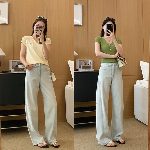 冰川蓝牛仔裤！2025四面弹石墨酵素洗直筒裤夏季镰刀阔腿牛仔！ 商品图1