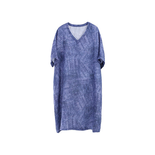 绽放251朵/【入蓝系列】高支天丝亚麻纹理印花v领中袖连衣裙女夏 商品图3