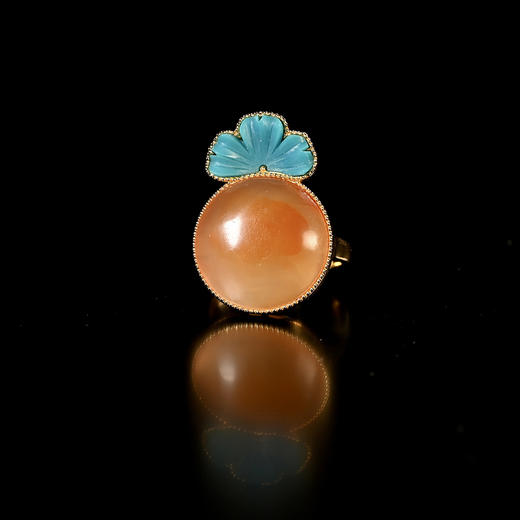 清代红玛瑙扣子+20世纪欧洲绿松石花瓣戒指 商品图0