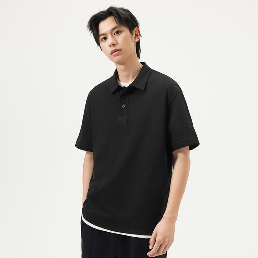 gxg.jeans男装  黑色简约刺绣休闲翻领短袖T恤POLO衫 25年夏热卖 商品图2