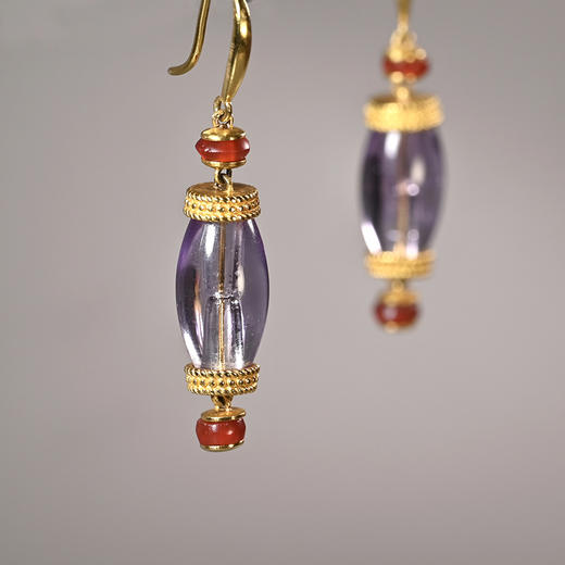 齐国爆闪紫水晶+西亚高古红玛瑙耳环 商品图3