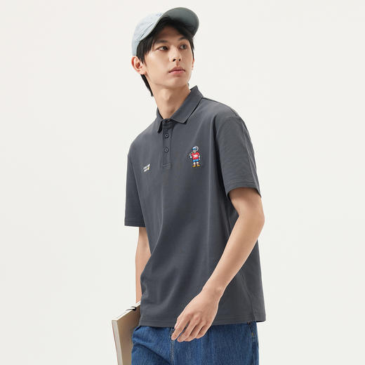 gxg.jeans男装 灰色趣味绣花商务翻领短袖polo衫男 25年夏热卖 商品图2