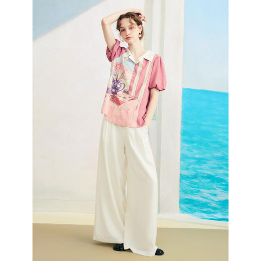 两三事 月糖溶吻 2025夏季新款折翻边米色高腰阔腿休闲裤女宽松 商品图2