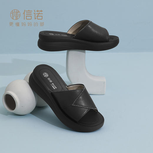 妈妈凉鞋女2025新款夏季真皮外穿厚底沙滩鞋一字拖头层牛皮凉拖鞋5L950-37 商品图2