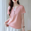 雀说正肩v领短袖t恤女新款夏季爆款女装宽松假两件上衣中年体恤衫AL20083 商品缩略图0