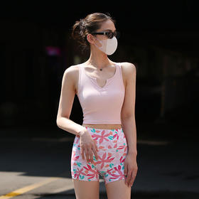 beemen一体式胸垫 竖纹理运动背心 低强度 舒适无束缚  瑜伽健身普拉提 日常可穿