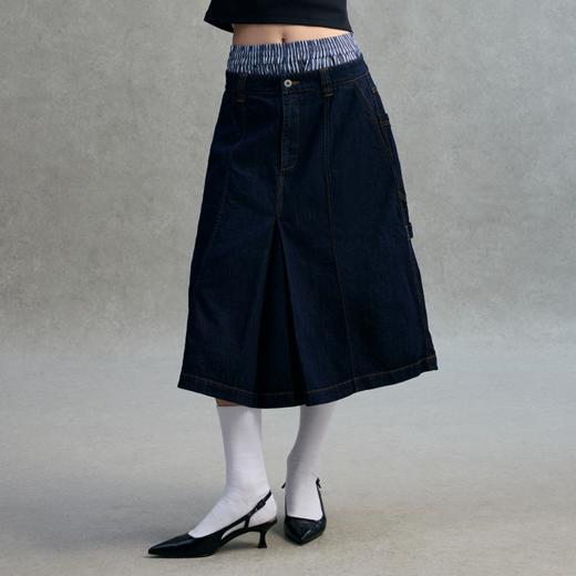 GOODBAI 23编号logo印花口袋高腰打褶A版半身裙 商品图0