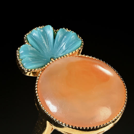 清代红玛瑙扣子+20世纪欧洲绿松石花瓣戒指 商品图4