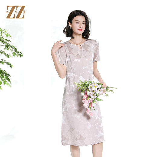 佐尔美夏季新款新中式气质桑蚕丝短袖连衣裙女M42LS96 商品图2