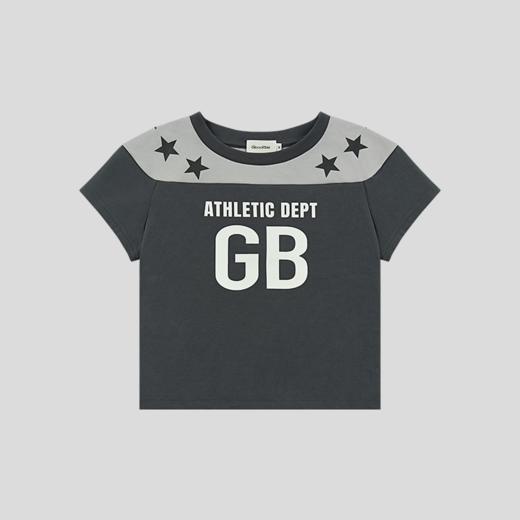 GOODBAI athletic GB logo印花拼接星星圆领紧身短款飞袖T恤 商品图3