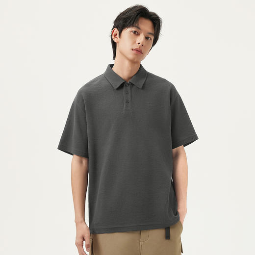 gxg.jeans男装 深灰肌理面料简约商务翻领短袖POLO衫男 25夏热卖 商品图2
