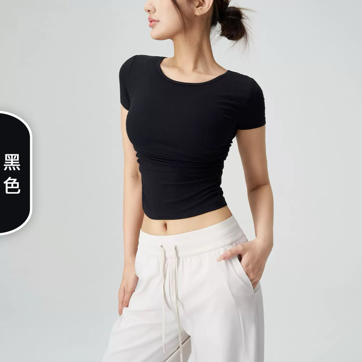芳姐同款罗纹小蛮腰短袖