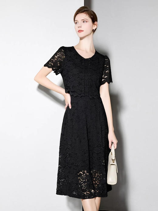 「自」全新升级【铂金会员247/天猫329/差价82】(13310)连衣裙夏女2025新款女装时尚气质洋气中长款蕾丝镂空裙子 商品图2