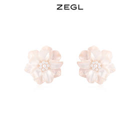 ZEGL法式花朵耳环女轻奢小众高级感人造珍珠耳钉925银针耳饰