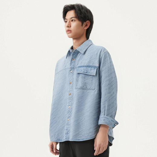 gxg.jeans男装 蓝色满身提花时尚复古牛仔衬衫外套男 25年春热卖 商品图3