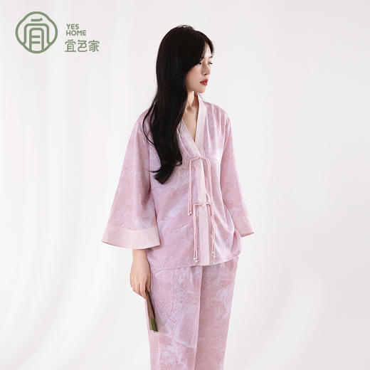 宜色家睡衣女2025新款春夏新中式莱赛尔凉爽轻奢七分袖家居服套装（玉精天丝套装）  -H723 商品图2