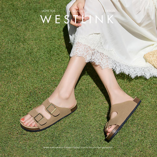 西遇平底勃肯凉拖鞋女新款夏季外穿一字拖鞋森系复古凉鞋D1546945 商品图3