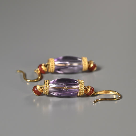 齐国爆闪紫水晶+西亚高古红玛瑙耳环 商品图5