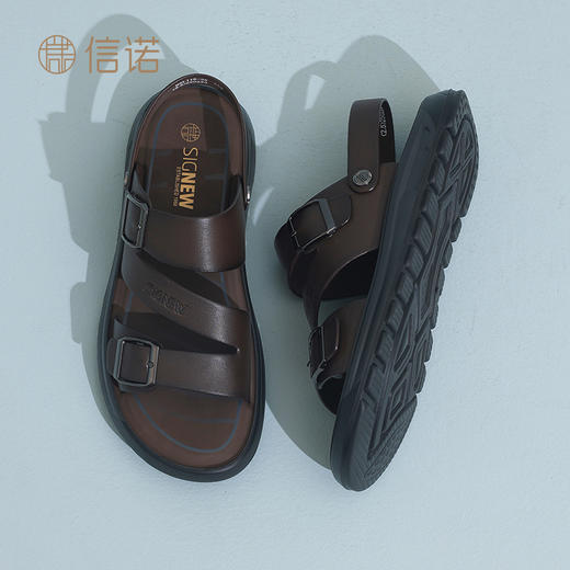 信诺舒适羊皮男鞋2025新款夏季百搭外穿沙滩凉鞋软底中年爸爸鞋子N5L115-35 商品图1
