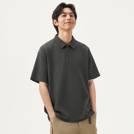 gxg.jeans男装 深灰肌理面料简约商务翻领短袖POLO衫男 25夏热卖 商品图1