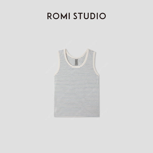 ROMI STUDIO复古蓝白条纹U领针织背心/天然棉籽壳肌理 RWCRSY2945(现货) 商品图0