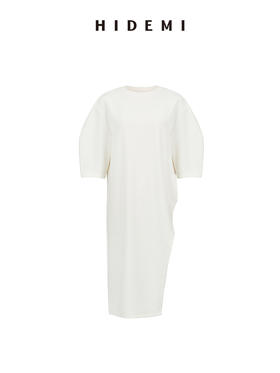 HIDEMI 度假系列极简不对称剪裁薄针织短袖两穿空气层长款连衣裙