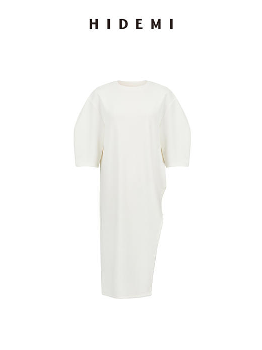 HIDEMI 度假系列极简不对称剪裁薄针织短袖两穿空气层长款连衣裙 商品图0