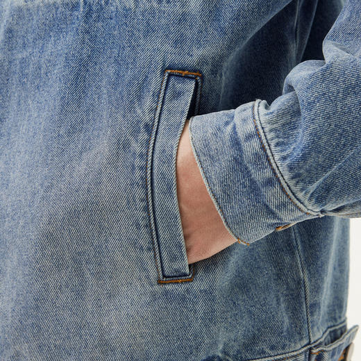 gxg.jeans男装 蓝色复古水洗宽松休闲翻领牛仔夹克外套男25春热卖 商品图4