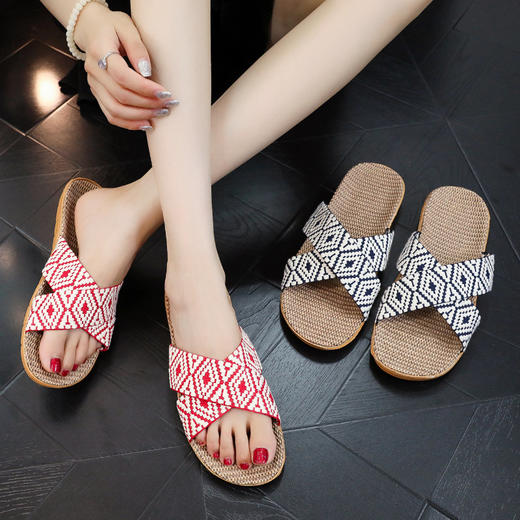 雀说2双亚麻拖鞋防滑耐磨室内棉麻凉拖鞋女夏季透气居家四季休闲凉拖AL 商品图1