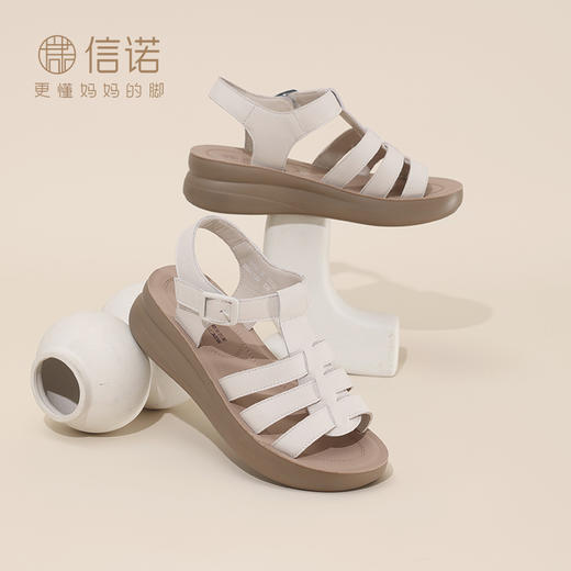 信诺平底软底厚底夏天女士罗马鞋凉鞋女款新款夏季真皮外穿妈妈鞋5L950-35 商品图2