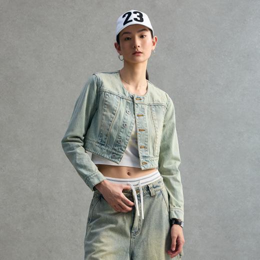 GOODBAI 圆领纽扣正肩套色牛仔外套 商品图0