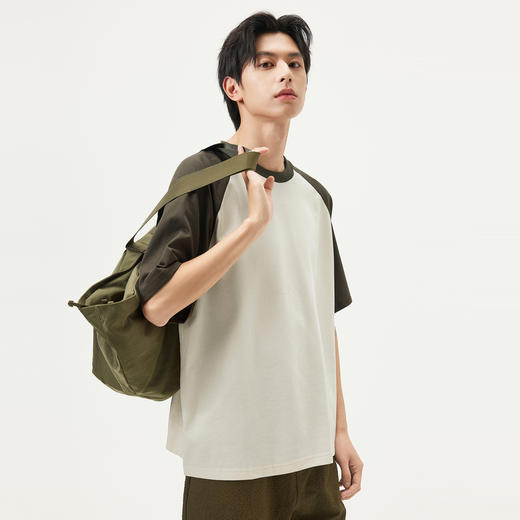 gxg.jeans男装 米白插肩袖简约宽松休闲圆领短袖T恤男 25年夏热卖 商品图1