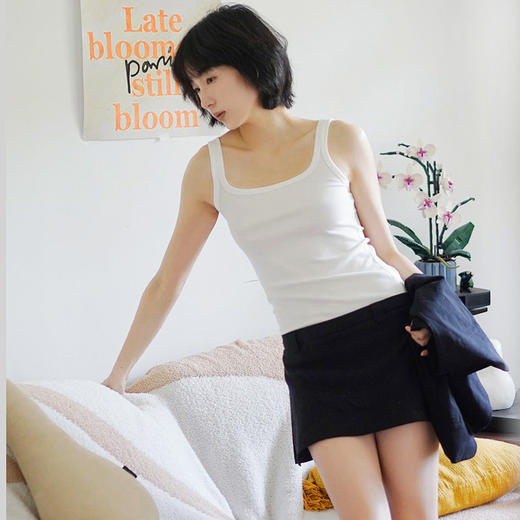 丝滑方领桑蚕丝背心 60S桑蚕丝莫代尔长绒棉混纺女士背心 时尚方领百搭丝滑凉感吊带 商品图3