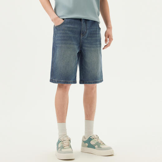 gxg.jeans男装 蓝色水洗裤腰抽绳宽松直筒休闲牛仔短裤 25夏热卖 商品图2