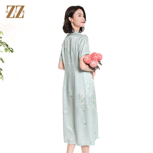佐尔美夏季新款新中式国风旗袍桑蚕丝短袖连衣裙女M42LS93 商品图4