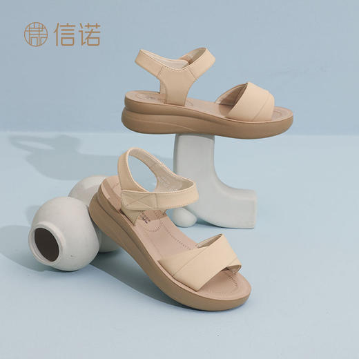 信诺真皮妈妈凉鞋2025新款夏季中年舒适软底时尚百搭厚底沙滩鞋女5L950-50 商品图5