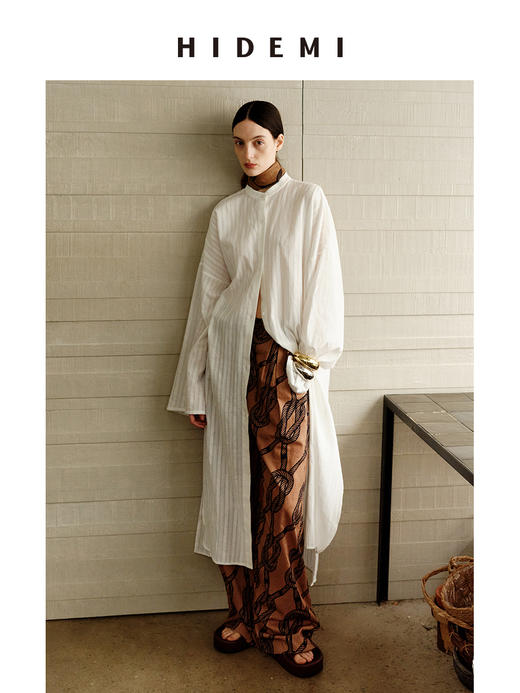 HIDEMI度假系列艺术感浮雕面料大廓形立裁oversize长款衬衫连衣裙 商品图3