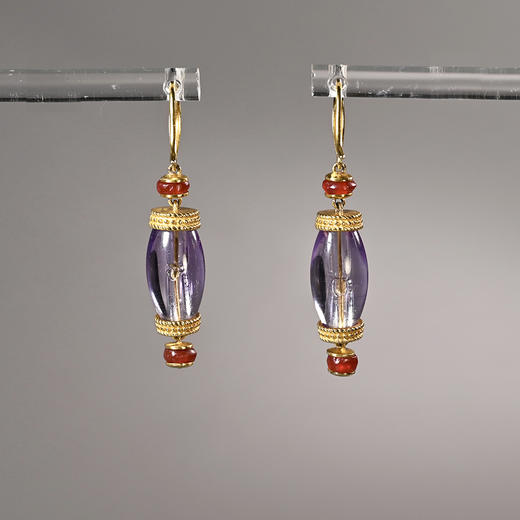 齐国爆闪紫水晶+西亚高古红玛瑙耳环 商品图1